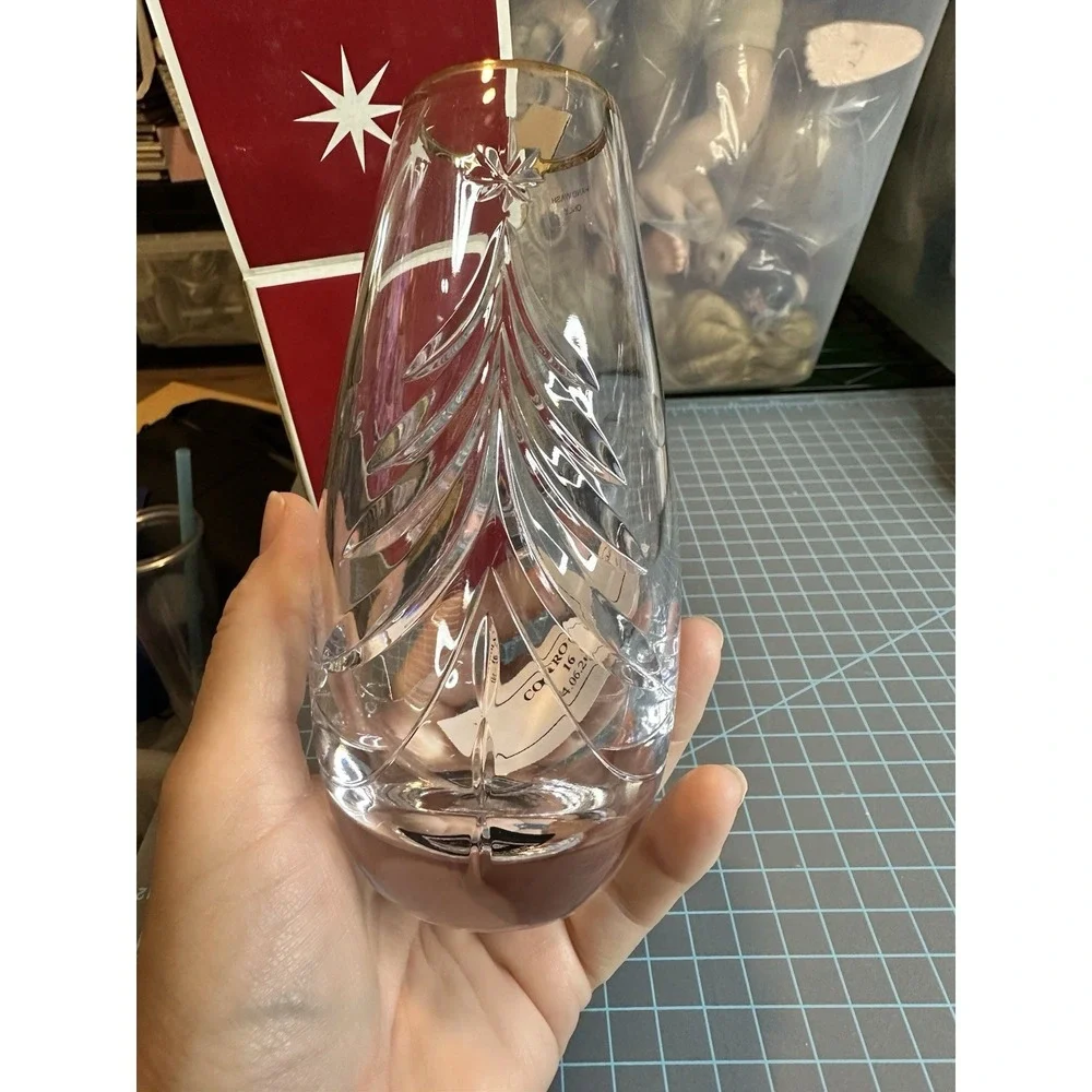 Mikasa Holiday Pine Gold Crystal Bud Vase With Gold Rim 6